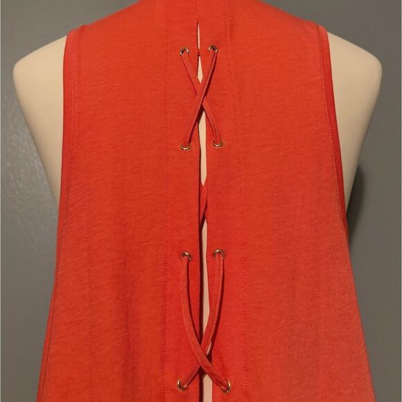 Victoria Sport Medium Coral Lace Up Muscle Tank Open Back Athletic Sleeveless - Picture 5 of 5